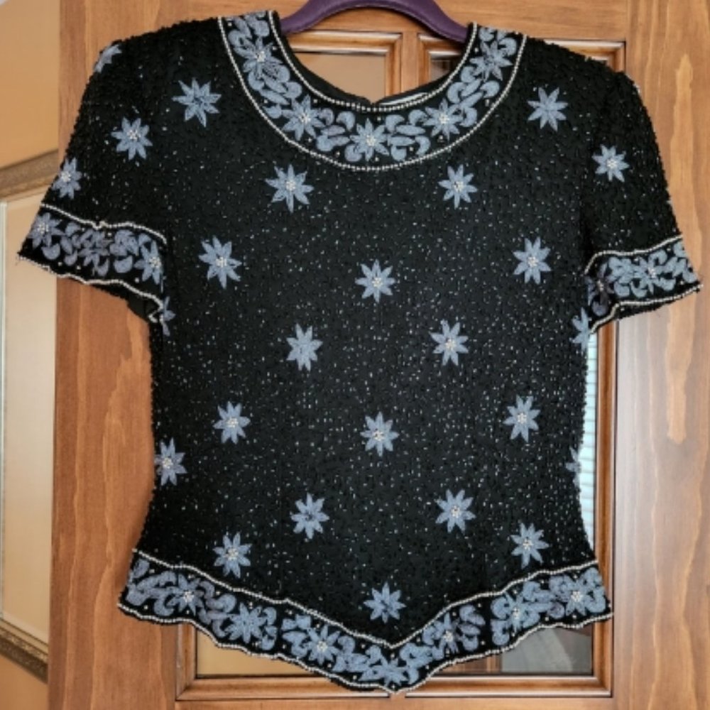 Papell Boutique Evening Sequinned Top - Size Small